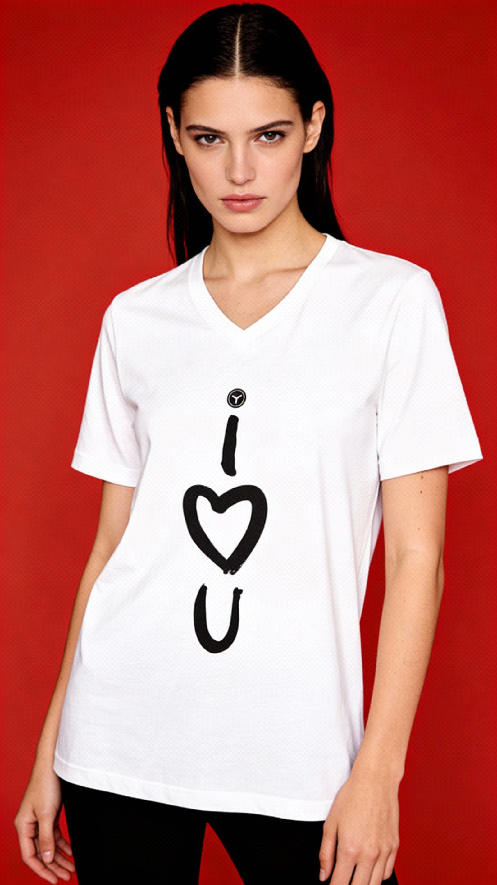 I LOVE U V-Neck Tee — Romantic "I LOVE U" Graphic T-Shirt