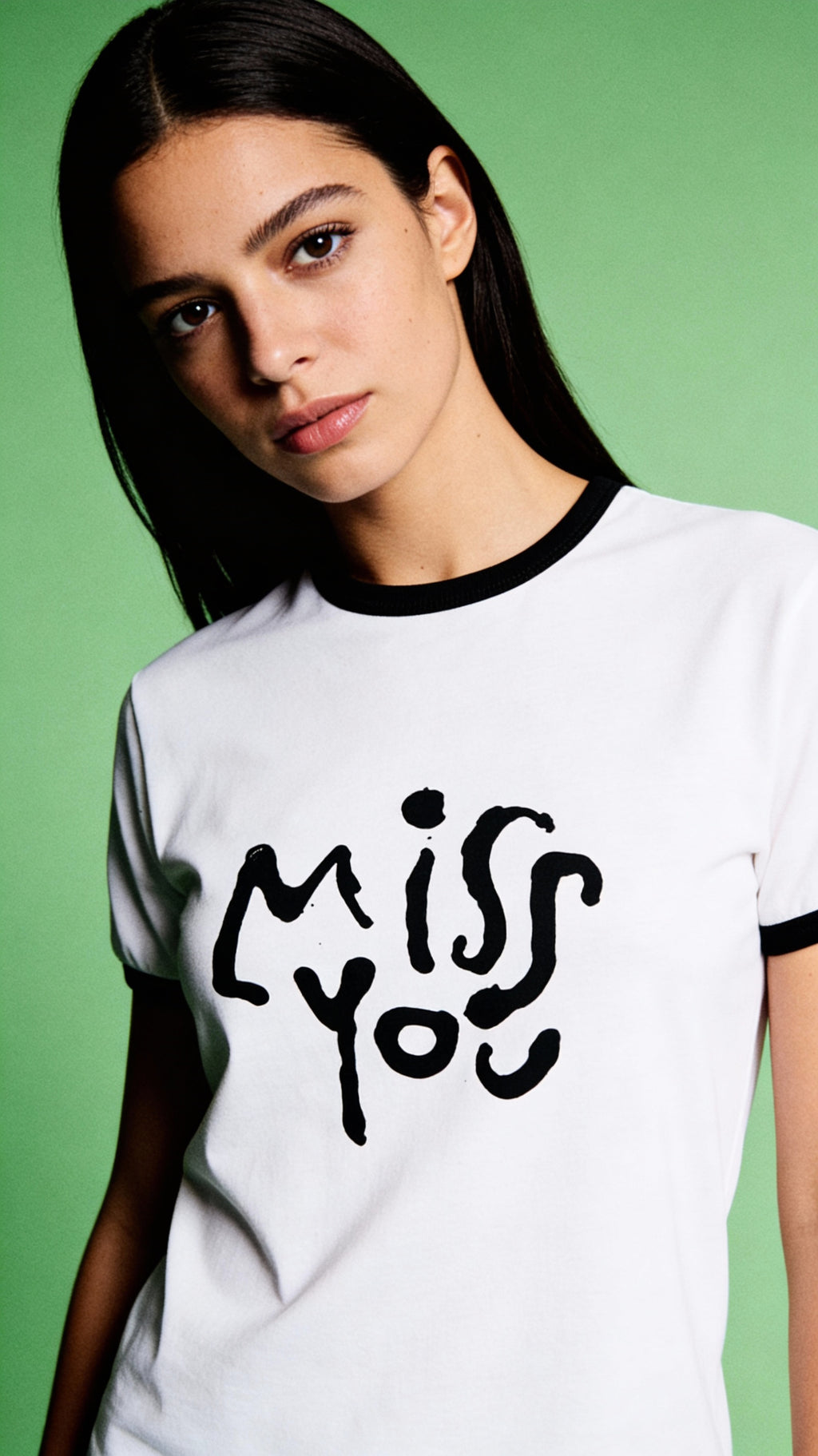 Ringer T-Shirt — "Miss You" Handwritten Graphic Tee