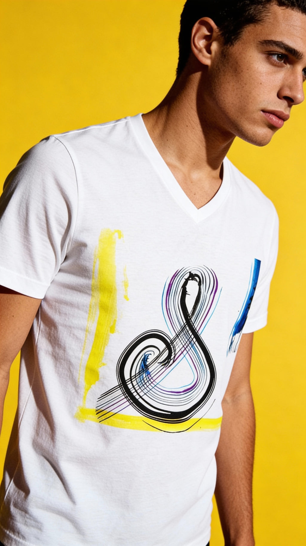 Abstract Ampersand V‑Neck Tee — Modern Brushstroke Graphic Shirt