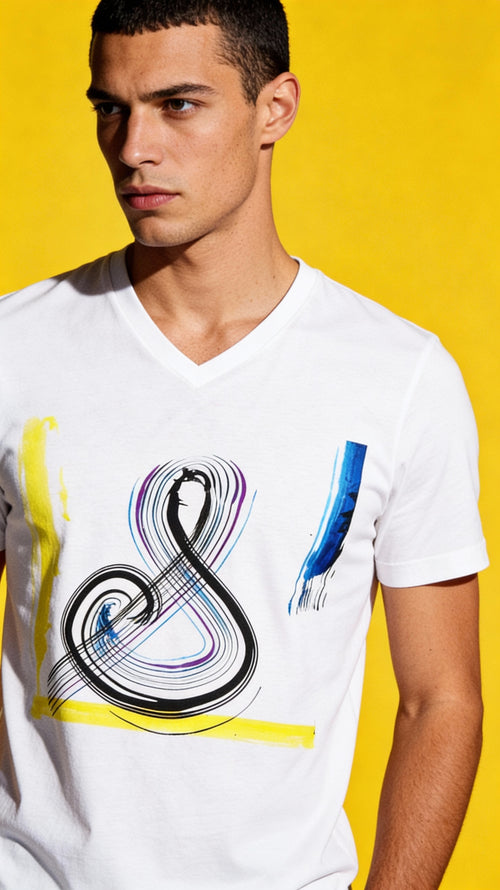 Abstract Ampersand V‑Neck Tee — Modern Brushstroke Graphic Shirt